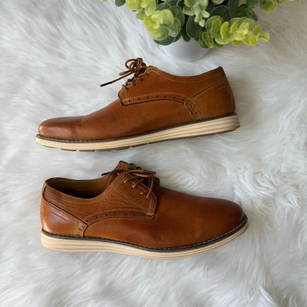 Vostey Tan Brown Leather‎ Oxfords Business Casual Dress Shoes for Men Size US9